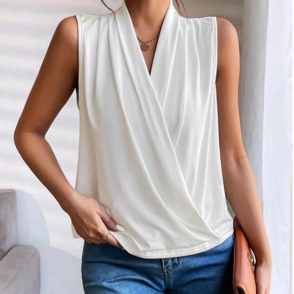 White Ruched Wrap Tank Top - Picture 4 of 5